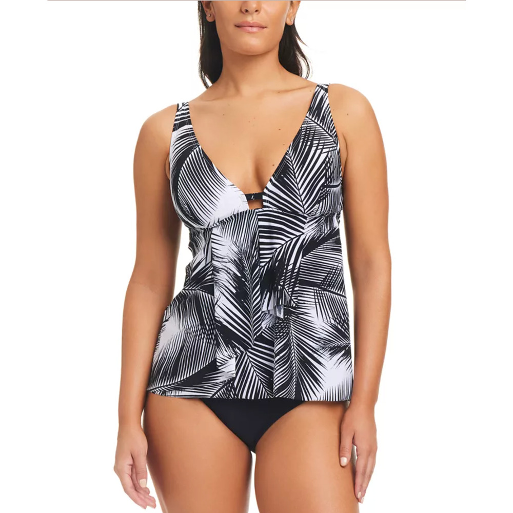 NWT Beyond Control Women's Giving Attitude Tropical Print Tankini Top Black 12